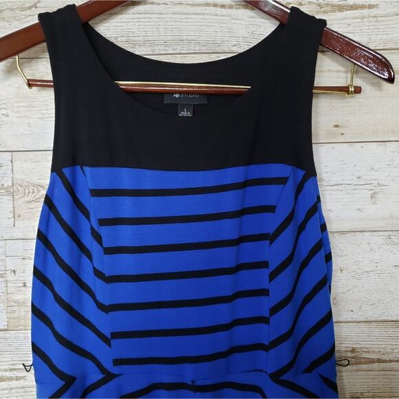 Y2K A-Line Dress AB Studio Womens Stretch Sleeveless Fit Flare Striped Belted L - Picture 5 of 13